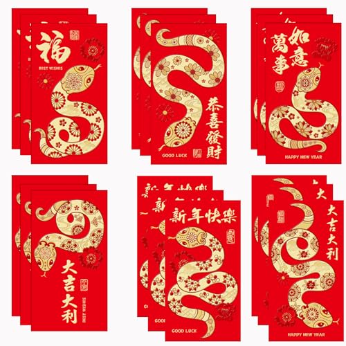 18 rote chinesische Umschläge, chinesisches Neujahrsumschläge für Geld 2025, Schlangen-Mondneujahr, 6 Designs, Schlangen-Geldtaschen für Party, Hochzeit, chinesisches Mondjahr (Blindbox-Version) von Ycfish