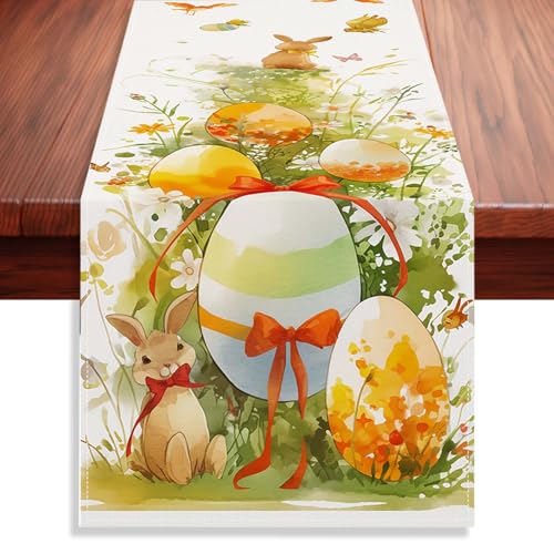 Ycfish Graue karierte Tischdecke mit Hasen-Motiv "Happy Easter" von Ycfish