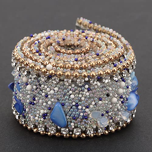 2,5 Cm Strass-Bandbesatz, Strasskette, DIY-Diamant-Mesh-Wrap (Saphirblauer Stein + Goldperlen und Diamantkette) von Yctze