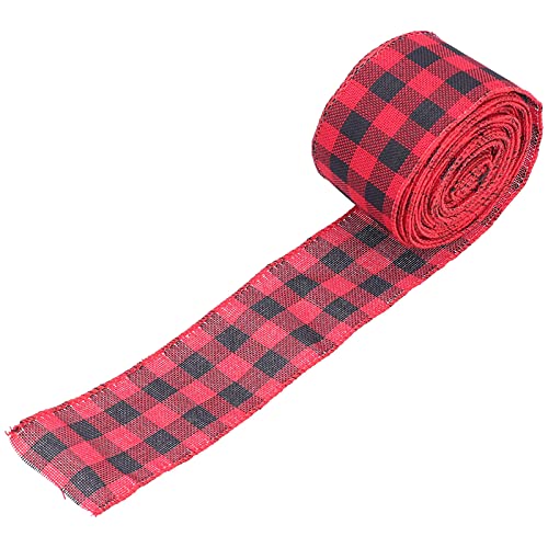 Kariertes Band, 5 M, Weihnachtsband mit Draht, Deko-Karoband für Heim-DIY- W Fts Plaid RibbonWired (Schwarz Rot) von Yctze