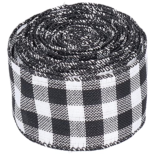 Kariertes Band, 5 M, Weihnachtsband mit Draht, Deko-Karoband für Heim-DIY- W Fts Plaid RibbonWired (Schwarz und weiß) von Yctze