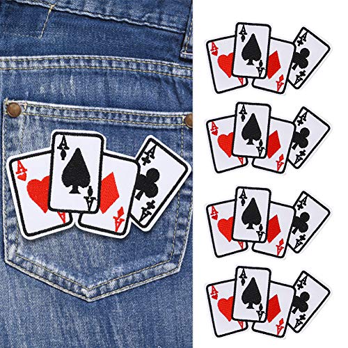 Yctze 5 Stück Poker-Ass-Aufnäher Zum Aufbügeln auf Kleidung, DIY-Spielkarten-Applikation für T-Shirts, Stoffaufkleber, Ideal für Pokerabende, Cooles Kleidungszubehör von Yctze