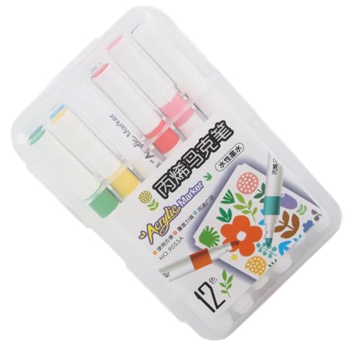 Yctze Acryl-Farbmarker-Set, Wasserfeste Graffiti-Stifte mit Rundem Schaft, Schnell Trocknend, Starke Deckkraft für Glas, Holz, Metall (12 Farben) von Yctze