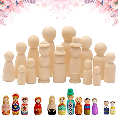 Holzfiguren Puppen 15 Pcs Holzkegel Zum Bemalen, Holzfiguren Familie, Spielfiguren Basteln, Figurenkegel Holz Für Familienspiele, Kreative Kunst, Dekoration, Graffiti Spielzeug, DIY(15 Style) von Ydhoud