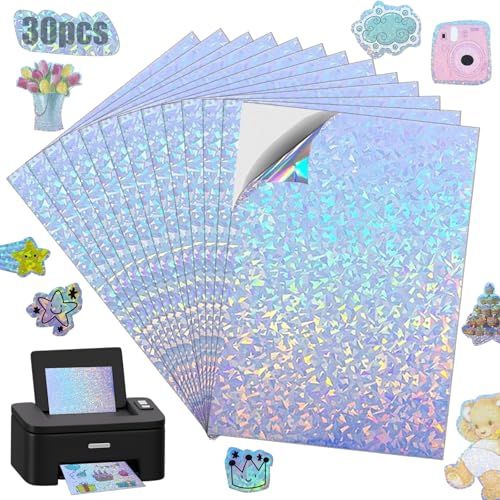 YeaHapiday 30 Blatt A4 Holographische Aufkleber Papier Stars Holographische Klare Vinyl Aufkleber Papier Selbstklebende Holographic Overlay (210x297mm) von YeaHapiday