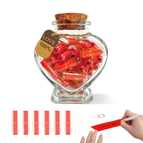 YeaHapiday 50 Stück Nachricht Kapsel in Einer Flasche für ihn mit Herzförmige Glasflasche,DIY love letter zum befüllen Jahrestag Geschenk für sie ihn Paare Verlobungs Geburtstag von YeaHapiday