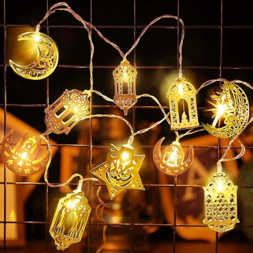 1.65M 10LED Ramadan Lichterkette,Warmweiß LED Muslim Ramadan Licht,Ramadan Dekorative Fee Licht,Eid Ramadan Laternen,Lichterketten für Eid Dekorationen,Eid Mubarak Licht,Stern Mond Lichterketten von YeahBoom