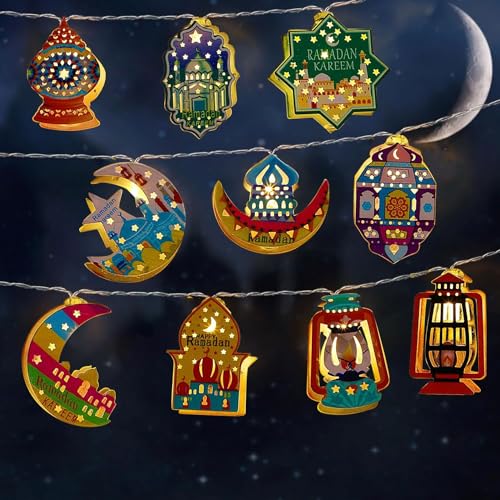 1.65M Ramadan Lichterkette,10LED Muslim Eid LED String,Eid Ramadan Laternen Lichterkette,Lichterketten für Eid Dekorationen,LED Muslim Ramadan Licht,Eid Mubarak Licht,Stern Mond Lichterketten von YeahBoom