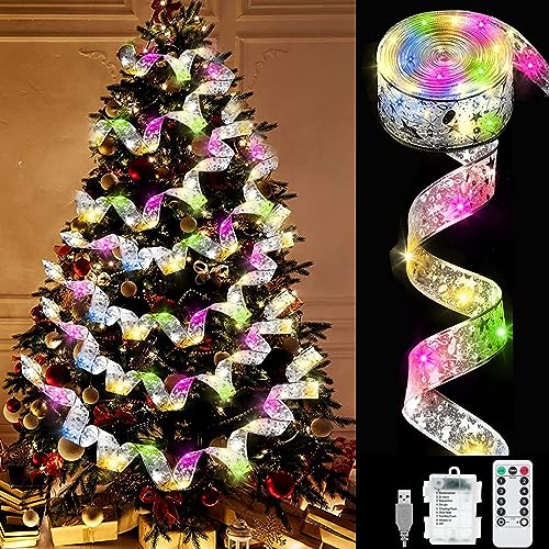 10m Weihnachtsband Lichter,100 LED Band Weihnachtsbeleuchtung,Bänder Lichterketten,Batteriebetriebene Weihnachtslichterkette,für Urlaub,Party,Hochzeiten,Innen und Außenbereich Weihnachtsdekoration von YeahBoom