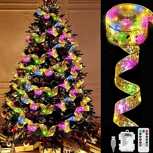 10m Weihnachtsband Lichter,100 LED Band Weihnachtsbeleuchtung,Bänder Lichterketten,Batteriebetriebene Weihnachtslichterkette,für Urlaub,Party,Hochzeiten,Innen und Außenbereich Weihnachtsdekoration von YeahBoom