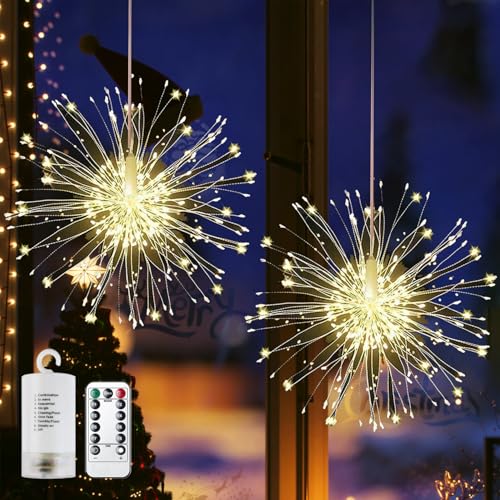 2 Stück LED Lichterkette Feuerwerk,180 LED Feuerwerk Licht Außen,Feuerwerk Lichterkette,8 Modi Wasserdicht Feuerwerk Licht,Fernbedienung,Kupferdraht Feuerwerk Lichter für Balkon Garten Deko von YeahBoom