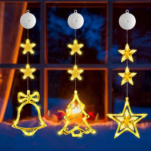 3 Stück Led Fensterdeko Weihnachten,Fensterlicht Weihnachten,Led Stern Fenster,Schneeflocken Fenster Lichter Weihnachten,Fensterlicht Led,Stern Fenster Saugnapf,Fensterdeko Weihnachten Saugnapf von YeahBoom