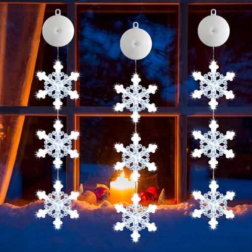 3 Stück Led Fensterdeko Weihnachten,Fensterlicht Weihnachten,Led Stern Fenster,Schneeflocken Fenster Lichter Weihnachten,Fensterlicht Led,Stern Fenster Saugnapf,Fensterdeko Weihnachten Saugnapf von YeahBoom