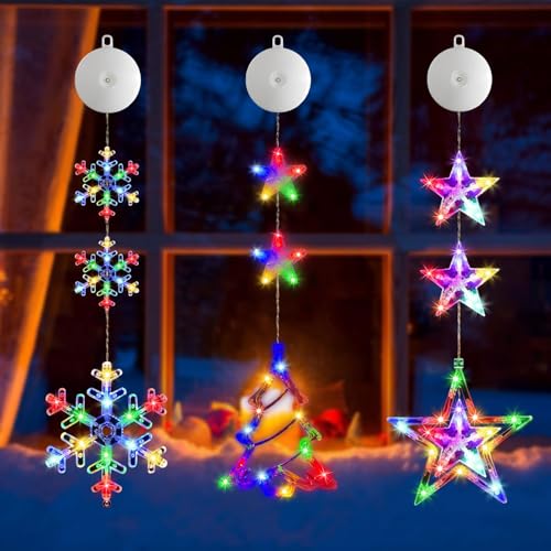 3 Stück Led Fensterdeko Weihnachten,Fensterlicht Weihnachten,Led Stern Fenster,Schneeflocken Fenster Lichter Weihnachten,Fensterlicht Led,Stern Fenster Saugnapf,Fensterdeko Weihnachten Saugnapf von YeahBoom