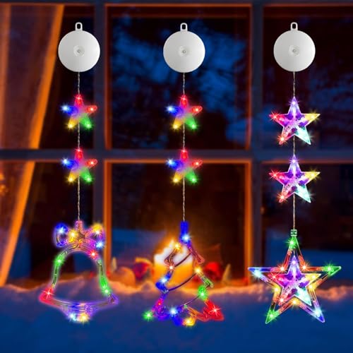 3 Stück Led Fensterdeko Weihnachten,Fensterlicht Weihnachten,Led Stern Fenster,Schneeflocken Fenster Lichter Weihnachten,Fensterlicht Led,Stern Fenster Saugnapf,Fensterdeko Weihnachten Saugnapf von YeahBoom