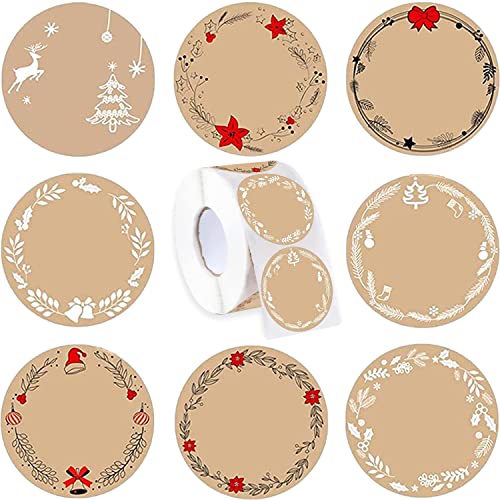 500 Stück Aufkleber Weihnachten,4cm Rund Weihnachtsaufkleber Zum Beschriften Selbstklebend Geschenkaufkleber Weihnachten Kraftpapier Etiketten,für Weihnachten Party Geschenkverpackungen Umschlag von YeahBoom