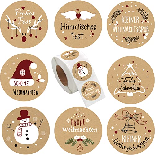 500 Stück Aufkleber Weihnachten,4cm Rund Weihnachtsaufkleber Zum Beschriften Selbstklebend Geschenkaufkleber Weihnachten Kraftpapier Etiketten,für Weihnachten Party Geschenkverpackungen Umschlag von YeahBoom