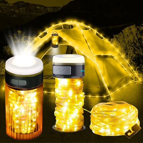 Camping Lichterkette Aufrollbar,10MCamping Lichterkette,Outdoor String Lights mit 3 Beleuchtungsmodi,Tragbare Campinglampe,Wasserdichte Tragbare LED Lichterkette,Usb Wiederaufladbare Campinglampe von YeahBoom