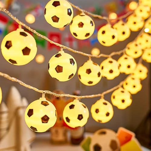 Fußball Lichterkette,1.5M 10LED Lichterkette Kinderzimmer Fußball,Lichterkette Lnnen,Led Lichterkette Batteriebetrieben,LED Lichterkette Fußball Design,Lichterkette Fenster Innen von YeahBoom