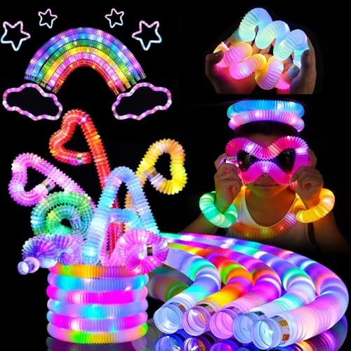 Knicklicht Pop Tubes,30PCS Leuchtstäbe,LED Leuchtspielzeug,LED Stretchrohr,Party Supplies Leuchtstäbe,Partyzubehör im Dunkeln Röhrchen,Geburtstagsparty Dekoration Set, Leuchtende Armbänder Party Deko von YeahBoom