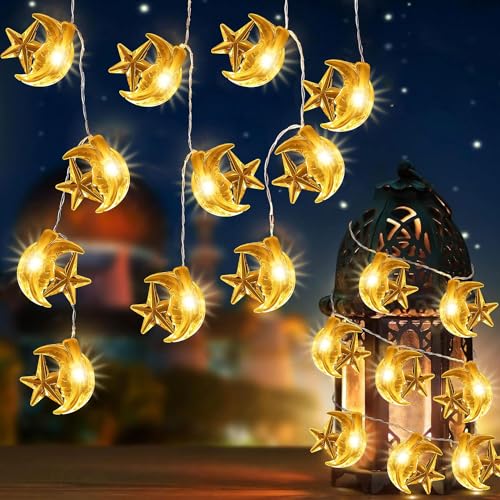 LED Ramadan Lichterkette,3.2M LED Muslim Ramadan Licht,Ramadan Dekorative Fee Licht,Eid Ramadan Laternen,Eid Mubarak Licht,Stern Mond Lichterketten,Lichterketten für Eid Dekorationen [Energieklasse E] von YeahBoom