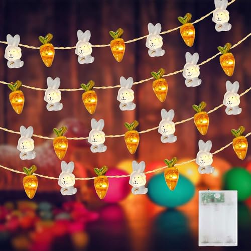 YeahBoom Lichterkette Ostern,3M 30LED Micro Oster Lichterkette,KarotteLichterkette Osterdekoration,Oster Lichterkette,Osterdekoration Hase Karotte Lichterkette,Warmweiß Kaninchen Hase Kupferdraht von YeahBoom