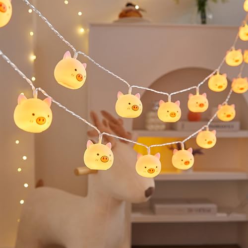 Schwein Lichterkette,2M 10LED Lichterkette Kinderzimmer Schwein,Lichterkette Lnnen,Led Lichterkette Batteriebetrieben,LED Lichterkette Schwein Design,Lichterkette Fenster Innen von YeahBoom