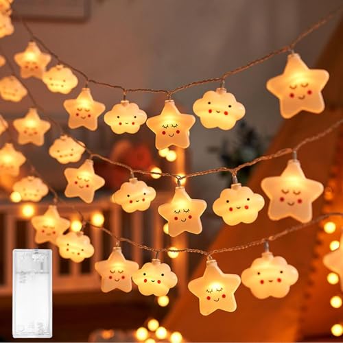 Stern Wolke Lichterkette,Lichterkette Kinderzimmer,Led Lichterkette Batteriebetrieben,LED Lichterkette Stern Wolke Design,Lichterkette Innen Außen für Garten Hochzeits Zimmer Deko von YeahBoom