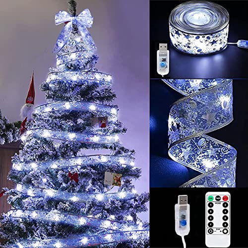 Weihnachtsband Lichter,5M 50 LED Glänzende Band Lichterkette,Schleife Weihnachtsbaum Lichter,Weihnachtsbaum Band,für Indoor Outdoor Weihnachtsbaumschmuck,Party,Hochzeit,Urlaubsdeko von YeahBoom