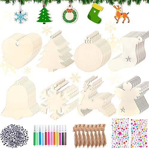 Weihnachtsbaum Deko Holz,Holzanhänger Weihnachten Zum Bemalen,214PCS Holz Weihnachtsdeko Anhänger,Basteln Weihnachten Kinder,Baumschmuck Weihnachten Mit Juteseil Zum Aufhängen Ausmalen Dekorieren von YeahBoom