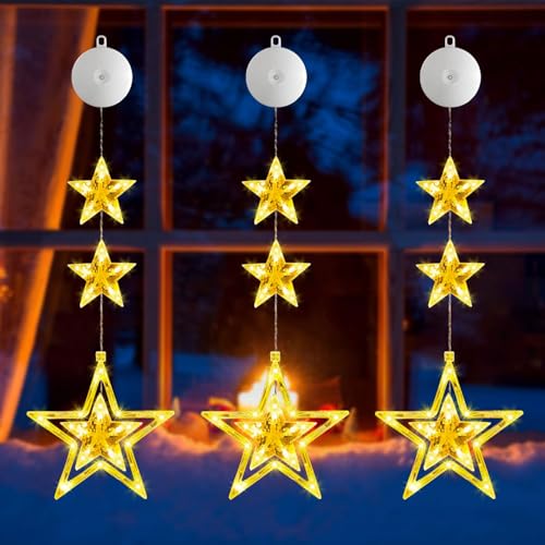 Weihnachtsbeleuchtung Fenster Innen,3 Stück Fensterdeko Weihnachten Beleuchtet,Weihnachtsdeko Fenster Beleuchtet,Fensterlicht Weihnachten,LED Stern Fenster,Schneeflocken Fenster Lichter Weihnachten von YeahBoom