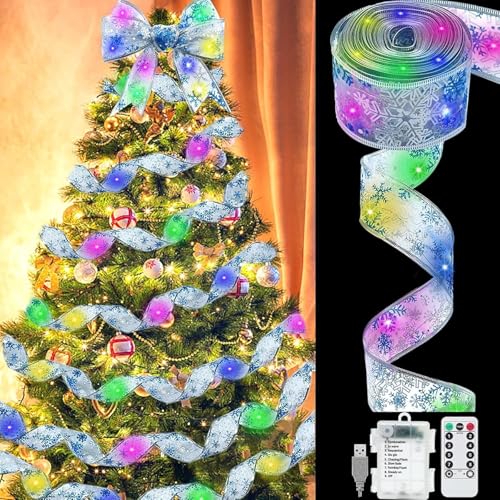 YeahBoom 10m Weihnachtsband Lichter,100 LED Band Weihnachtsbeleuchtung,Bänder Lichterketten,Batteriebetriebene Weihnachtslichterkette für Party,Hochzeiten,Innen und Außenbereich Weihnachtsdekoration von YeahBoom