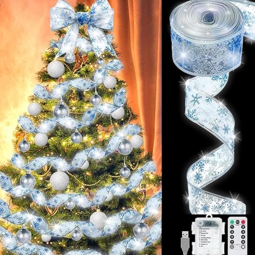 YeahBoom 10m Weihnachtsband Lichter,100 LED Band Weihnachtsbeleuchtung,Bänder Lichterketten,Batteriebetriebene Weihnachtslichterkette für Party,Hochzeiten,Innen und Außenbereich Weihnachtsdekoration von YeahBoom