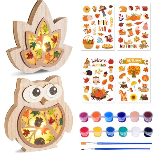 YeahBoom 2 Stück LED-Stimmungsleuchten Herbst, Herbst Deko Leuchten aus Holz,DIY Herbst Dekoration Motivleuchten Tischdekoration, Basteln Kinder von YeahBoom