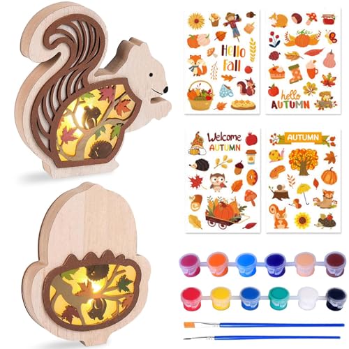 YeahBoom 2 Stück LED-Stimmungsleuchten Herbst, Herbst Deko Leuchten aus Holz,DIY Herbst Dekoration Motivleuchten Tischdekoration, Basteln Kinder von YeahBoom