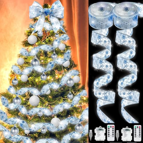 YeahBoom 2 Stück Weihnachtsband Lichter,2×6m 120 LED Band Weihnachtsbeleuchtung,Bänder Lichterketten,Batteriebetriebene Weihnachtslichterkette für Party,Innen und Außenbereich Weihnachtsdekoration von YeahBoom