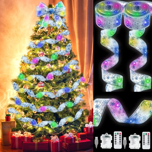 YeahBoom 2 Stück Weihnachtsband Lichter,2×6m 120 LED Band Weihnachtsbeleuchtung,Bänder Lichterketten,Batteriebetriebene Weihnachtslichterkette für Party,Innen und Außenbereich Weihnachtsdekoration von YeahBoom