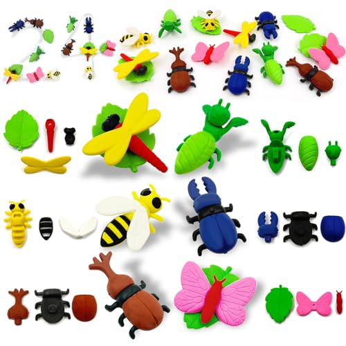 YeahBoom 24 Stück Puzzle Radiergummis Set,Neuartiger Radiergummi für Kinder,Insekten Radiergummi Kinder,Bienen Radiergummi,2B Weich Schule Radiergummi Set,Radiergummi Würfel für Kinder von YeahBoom