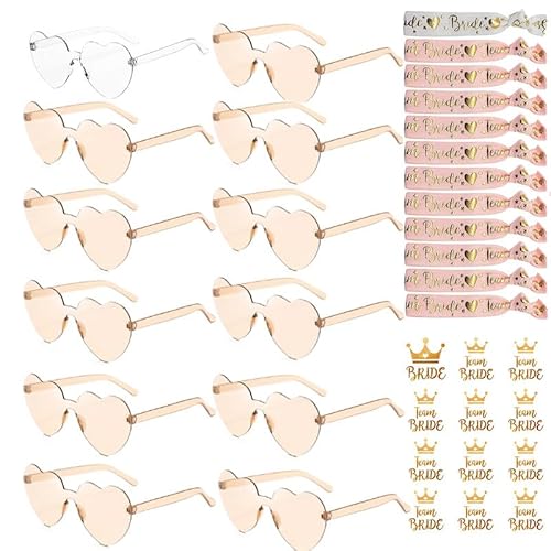 YeahBoom 36 Stück JGA Brille Team Braut Armbänder,Bride to Be Herz Brille Set,12Herz Sonnenbrille+12Bride Tattoo Aufkleber+12Bride Armband,Jungesellinnenabschied Frau Accessoires,JGA Deko Accessoires von YeahBoom