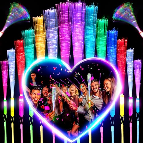 YeahBoom 36 Stück Leuchtstäbe Glasfaser,LED Leuchtstäbe,Leuchtstäbe Partyzubehör,LED Leuchtwedel Set,Leuchtwedel Party Set mit Multicolor Licht,Glasfaser Leuchtstab für Konzert,Party,Konzert,Hochzeit von YeahBoom