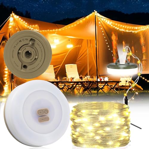 YeahBoom Camping Lichterkette Aufrollbar,Camping Lichterkette,10M Tragbare Campinglampe, wasserdichte Tragbare LED Lichterkette,wasserdichte Camping-Lichter,USB Wiederaufladbare Campinglampe von YeahBoom