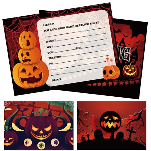 YeahBoom Halloween Einladungskarten Kinder,12 Halloween Einladung,Halloween Karten,Halloween Party Einladung,Halloween Karten mit Umschlag,Halloween Grußkarten,12 Umschläge,12 Runder Aufkleber von YeahBoom