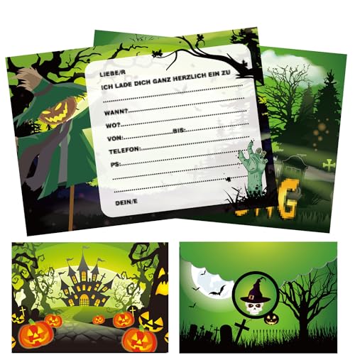 YeahBoom Halloween Einladungskarten Kinder,12 Halloween Einladung,Halloween Karten,Halloween Party Einladung,Halloween Karten mit Umschlag,Halloween Grußkarten,12 Umschläge,12 Runder Aufkleber von YeahBoom