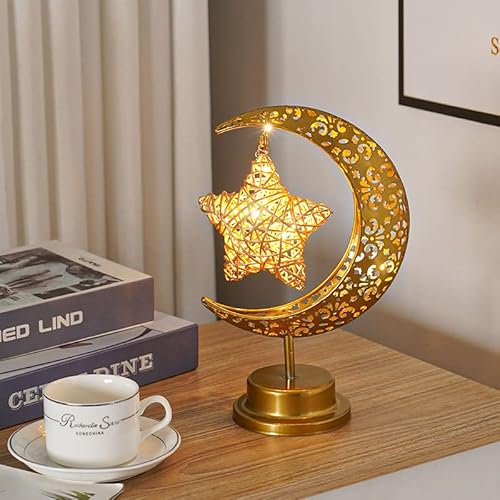 YeahBoom LED Ramadan Lichter Mondlampe,Eisen Ramadan Halbmond Lampe,Mond Stern Eid Lichter,LED Eisen Mond Stern Eid Lichter,Ramadan Halbmond Lampe,Muslim Islam Tischdekoration Lampe,Eid Lichter von YeahBoom