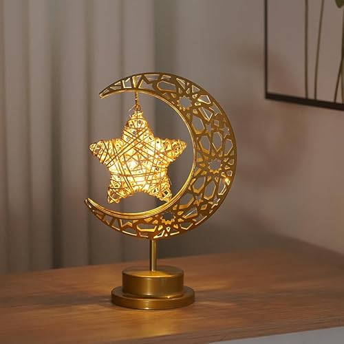 YeahBoom LED Ramadan Lichter Mondlampe,Eisen Ramadan Halbmond Lampe,Mond Stern Eid Lichter,LED Eisen Mond Stern Eid Lichter,Ramadan Halbmond Lampe,Muslim Islam Tischdekoration Lampe,Eid Lichter von YeahBoom