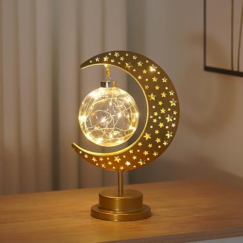 YeahBoom LED Ramadan Lichter Mondlampe,Eisen Ramadan Halbmond Lampe,Mond Stern Eid Lichter,LED Eisen Mond Stern Eid Lichter,Ramadan Halbmond Lampe,Muslim Islam Tischdekoration Lampe,Eid Lichter von YeahBoom