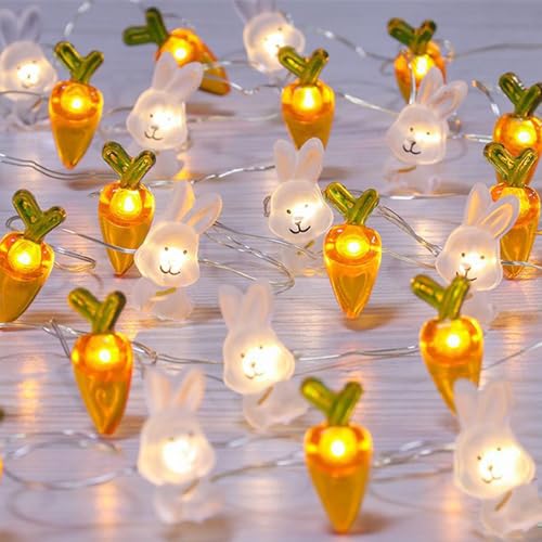 YeahBoom Lichterkette Ostern,2M 20LED Micro Oster Lichterkette,KarotteLichterkette Osterdekoration,Oster Lichterkette,Osterdekoration Hase Karotte Lichterkette,Warmweiß Kaninchen Hase Kupferdraht von YeahBoom