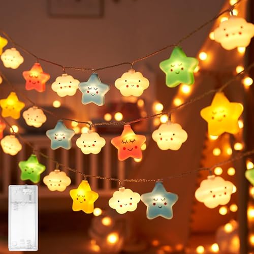 Stern Wolke Lichterkette,Lichterkette Kinderzimmer,Led Lichterkette Batteriebetrieben,LED Lichterkette Stern Wolke Design,Lichterkette Innen Außen für Garten Hochzeits Zimmer Deko von YeahBoom