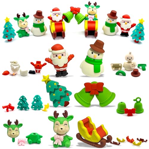 YeahBoom Weihnachten Radiergummi Set,24 Stück Puzzle Radiergummis Set,Neuartiger Radiergummi für Kinder,Radiergummi Kinder,2B Weich Schule Radiergummi Set,Radiergummi Würfel für Kinder,Kinder von YeahBoom