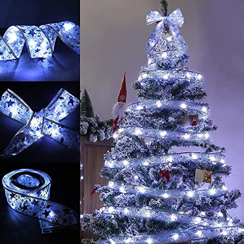 YeahBoom Weihnachtsband Lichter,10M 100 LED Glänzende Band Lichterkette,Schleife Weihnachtsbaum Lichter,Weihnachtsbaum Band,für Indoor Outdoor Weihnachtsbaumschmuck,Party,Hochzeit,Urlaubsdeko von YeahBoom